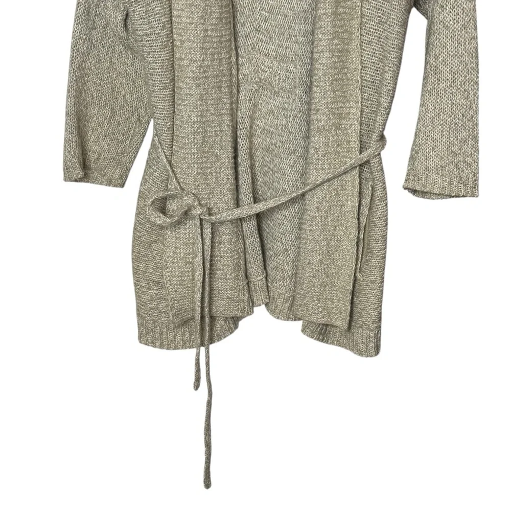 J. Jill Open Knit Tie Waist Long Cardigan Size XL Tan Beach Drapey Lagenlook